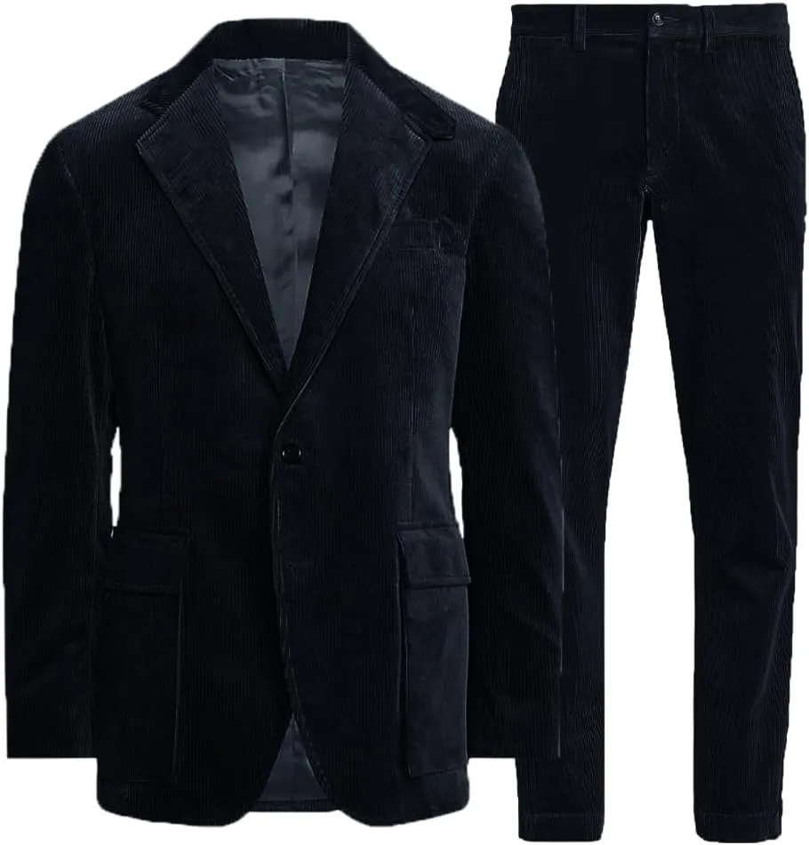 Suit for Men New Corduroy British-Style Suits Two Piece Blazer Pants Business Casual Suit Groomsmen