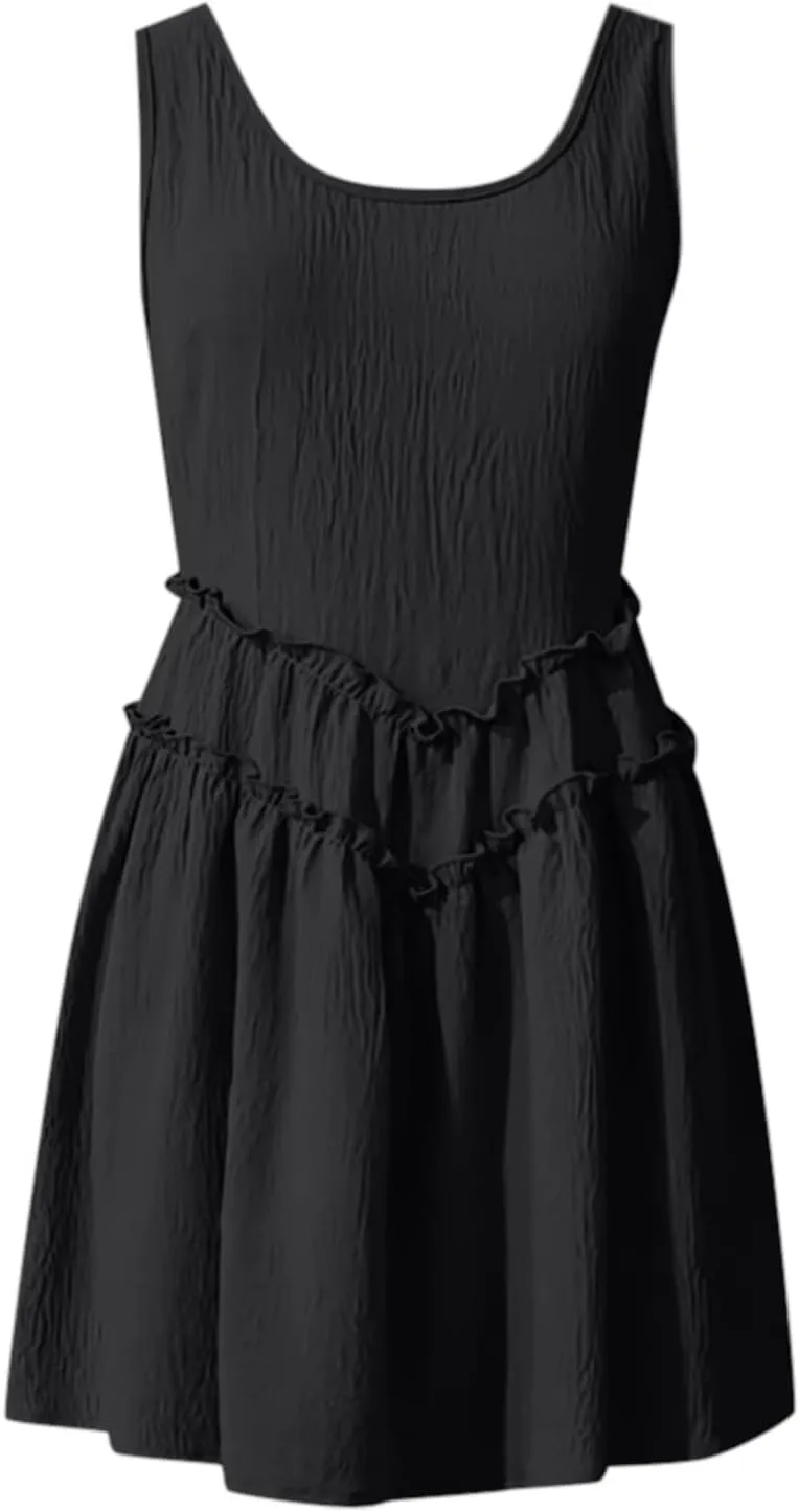 Summer Beach Vacation Dress for Women Fitted Sleeveless Layered Ruffle Hem Mini Dress Cute Church Summer Outfit 2025