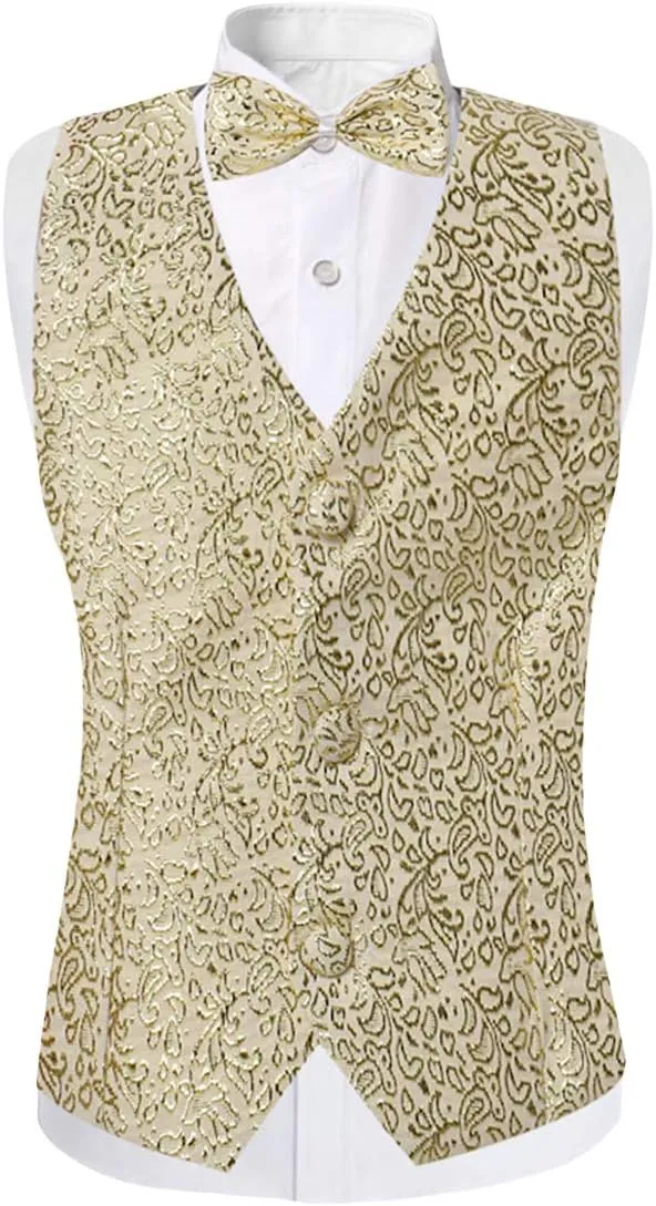 SWOTGdoby Boys Slim Fit Suits 4 Pieces Blazer Vest Pants Bowtie Jacket with Gold Rims for Wedding Party Prom