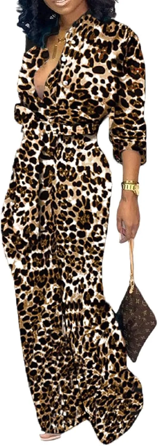 SxClub Jumpsuits for Women Formal Sexy Elegant Long Straight Pants Busineess Party Jumpsuit with Belt Pockets