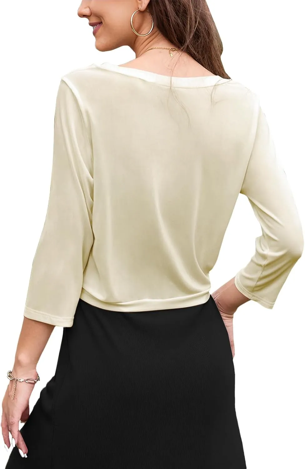 Tanou Womens Cropped Shrug Cardigan Casual Lightweight Pullover Shrug Cardigan Tulle Twist Knot 3/4 Sleeve Bolero Shrug Tops