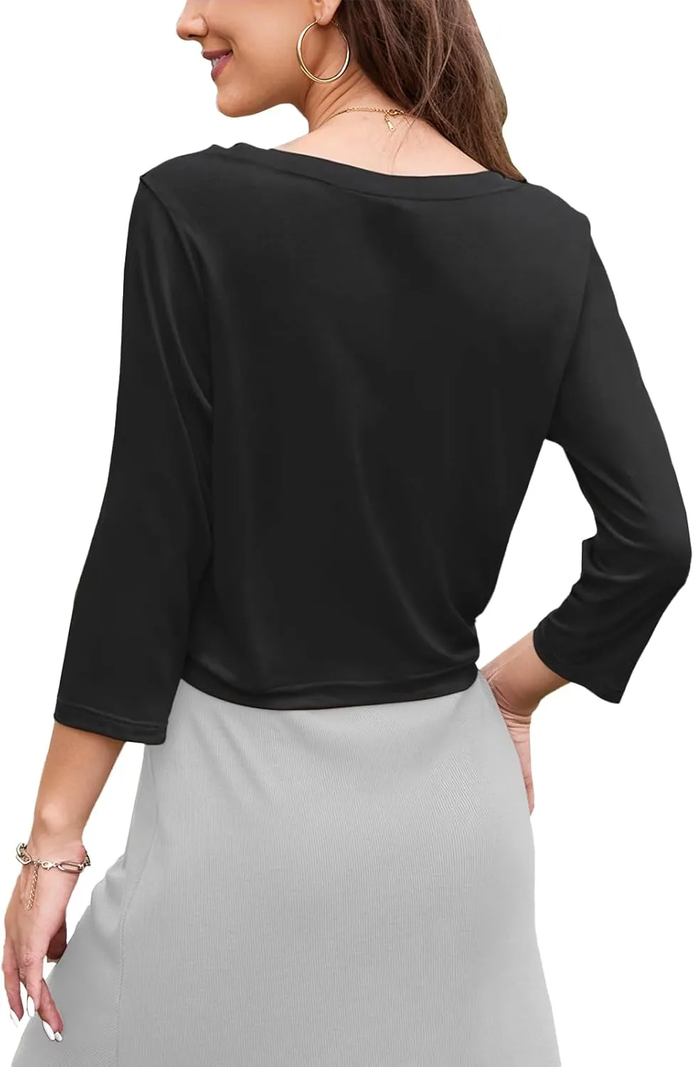 Tanou Womens Cropped Shrug Cardigan Casual Lightweight Pullover Shrug Cardigan Tulle Twist Knot 3/4 Sleeve Bolero Shrug Tops