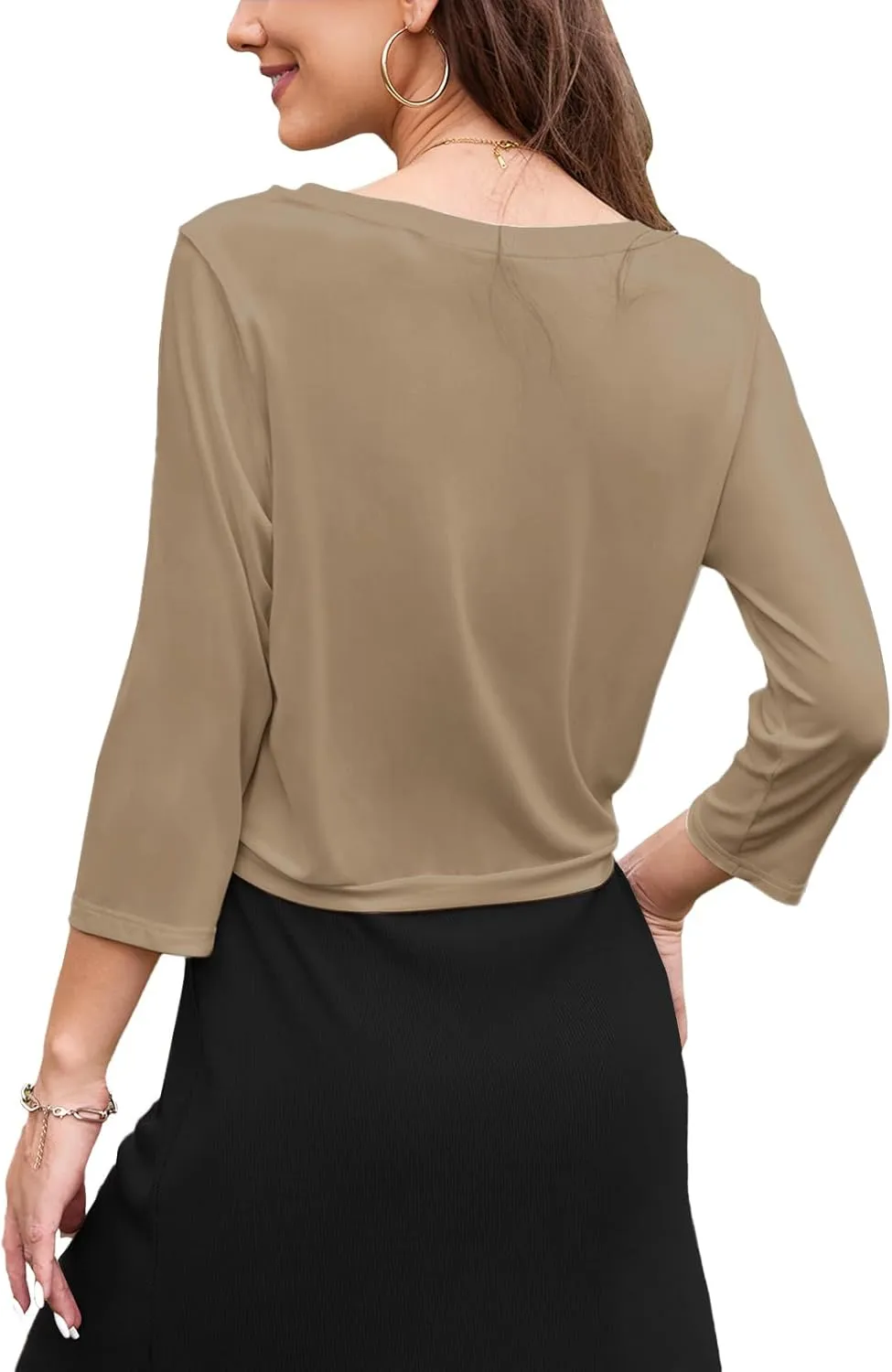 Tanou Womens Cropped Shrug Cardigan Casual Lightweight Pullover Shrug Cardigan Tulle Twist Knot 3/4 Sleeve Bolero Shrug Tops