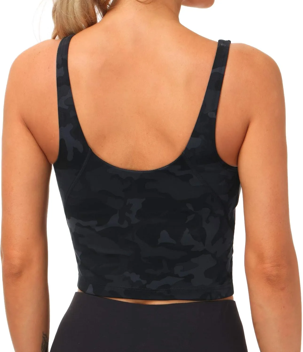 THE GYM PEOPLE Womens Camo Longline Sports Bra Wirefree Padded Medium Support Yoga Bras Gym Running Workout Tank Tops