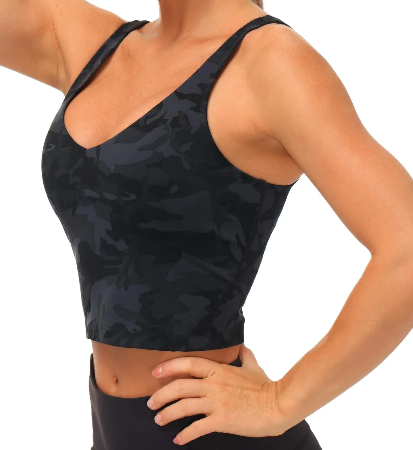 THE GYM PEOPLE Womens Camo Longline Sports Bra Wirefree Padded Medium Support Yoga Bras Gym Running Workout Tank Tops