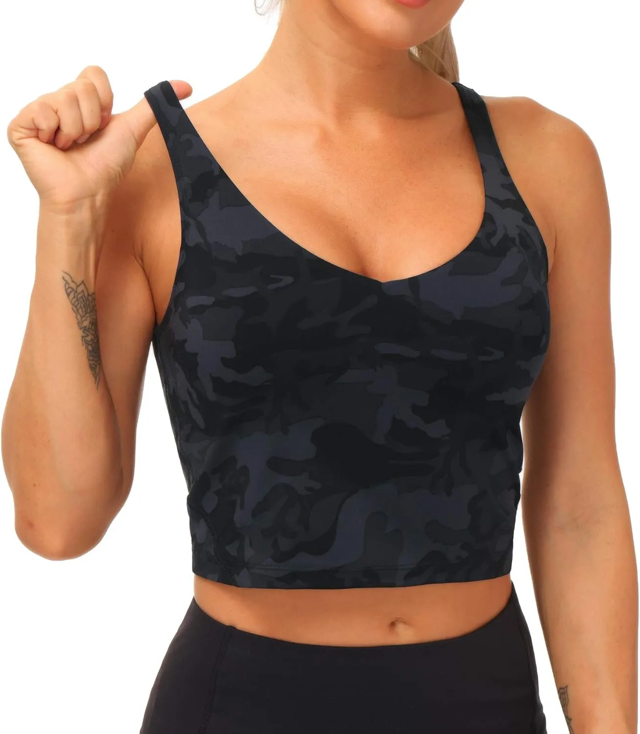 THE GYM PEOPLE Womens Camo Longline Sports Bra Wirefree Padded Medium Support Yoga Bras Gym Running Workout Tank Tops