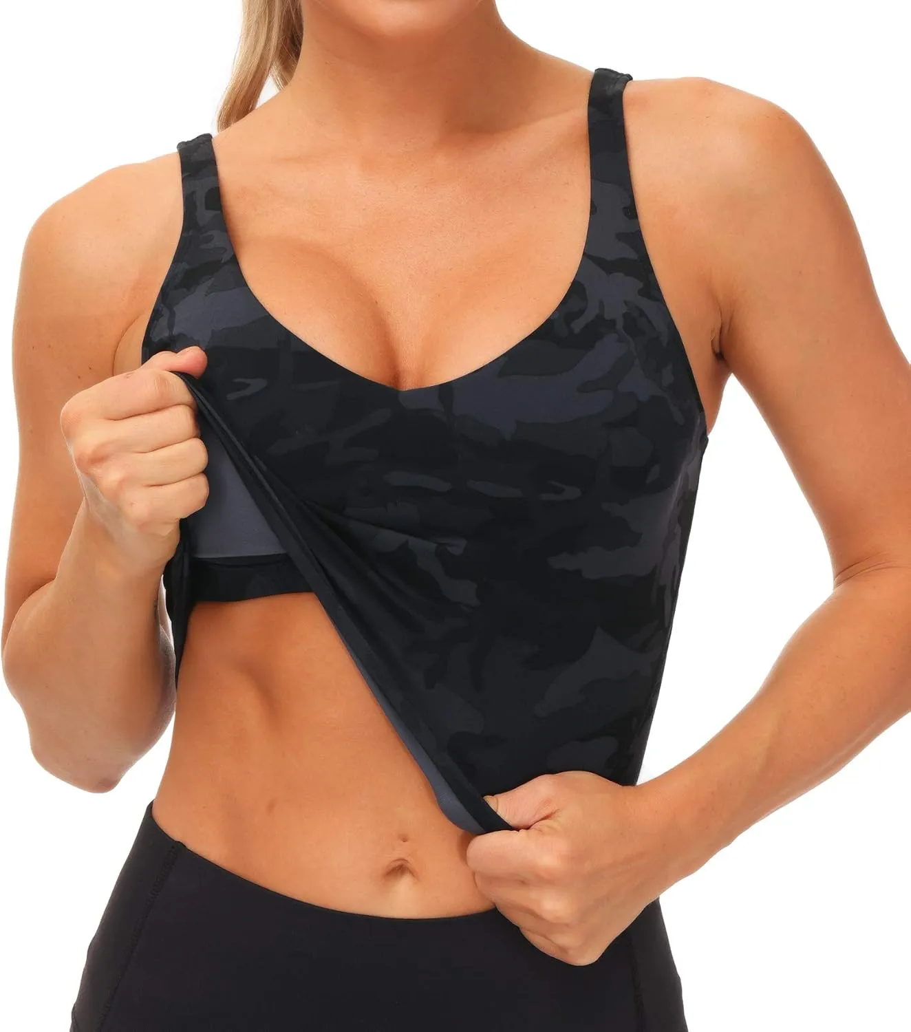 THE GYM PEOPLE Womens Camo Longline Sports Bra Wirefree Padded Medium Support Yoga Bras Gym Running Workout Tank Tops