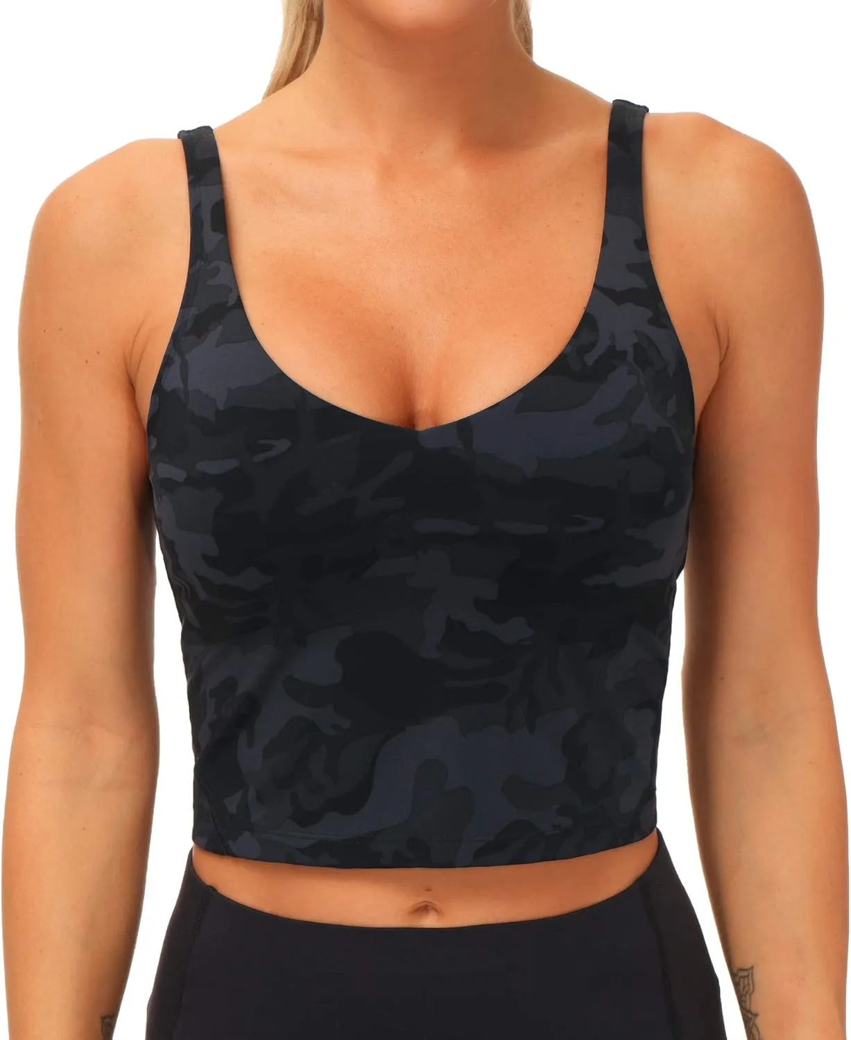 THE GYM PEOPLE Womens Camo Longline Sports Bra Wirefree Padded Medium Support Yoga Bras Gym Running Workout Tank Tops