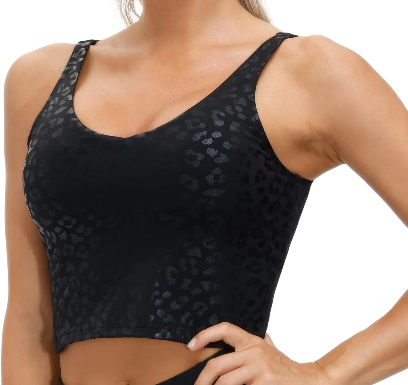 THE GYM PEOPLE Womens Camo Longline Sports Bra Wirefree Padded Medium Support Yoga Bras Gym Running Workout Tank Tops