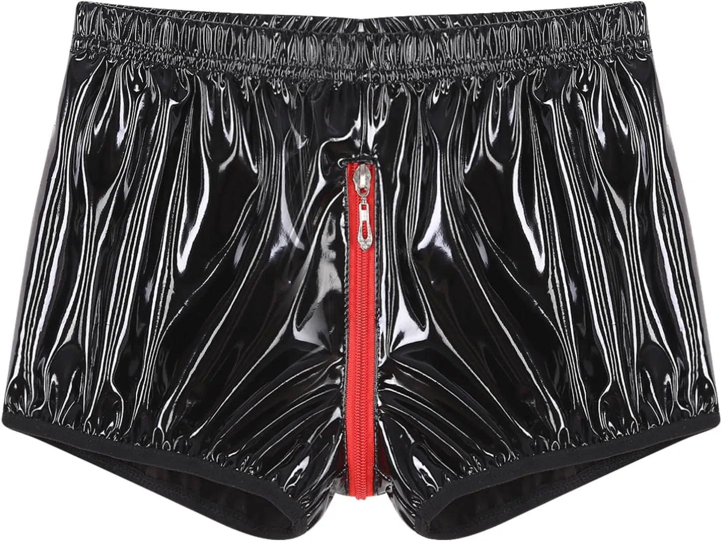 TiaoBug Men's Glossy Wet Look Patent Leather Shorts Pants Bulge Pouch Boxer Brief Low Rise Trunks