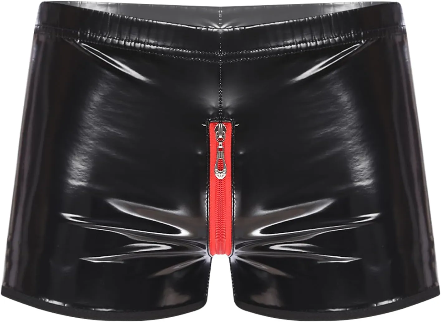 TiaoBug Men's Glossy Wet Look Patent Leather Shorts Pants Bulge Pouch Boxer Brief Low Rise Trunks
