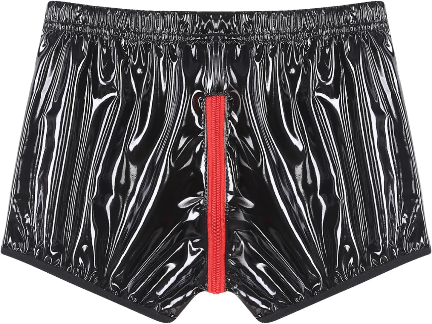 TiaoBug Men's Glossy Wet Look Patent Leather Shorts Pants Bulge Pouch Boxer Brief Low Rise Trunks
