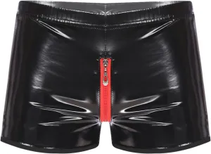 TiaoBug Men's Glossy Wet Look Patent Leather Shorts Pants Bulge Pouch Boxer Brief Low Rise Trunks