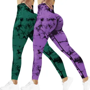 Tie Dye Seamless Leggings for Women High Waist Workout Yoga Pants Scrunch Butt Lifting Compression Tights