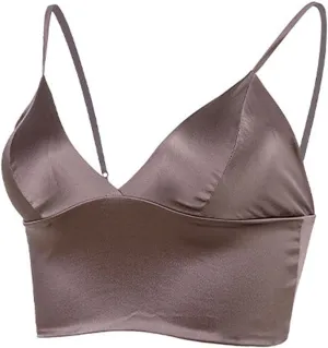 TOSOFT Womens Summer Soft Sling Tops Brassiere Silk Tank Top Mulberry Silk Bras Ultrathin Ladies Wireless Vest Camisole Bra (Color : Mocha, Size : M/Medium)