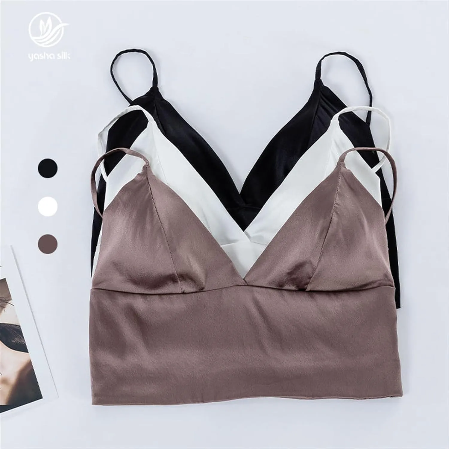 TOSOFT Womens Summer Soft Sling Tops Brassiere Silk Tank Top Mulberry Silk Bras Ultrathin Ladies Wireless Vest Camisole Bra (Color : Mocha, Size : M/Medium)