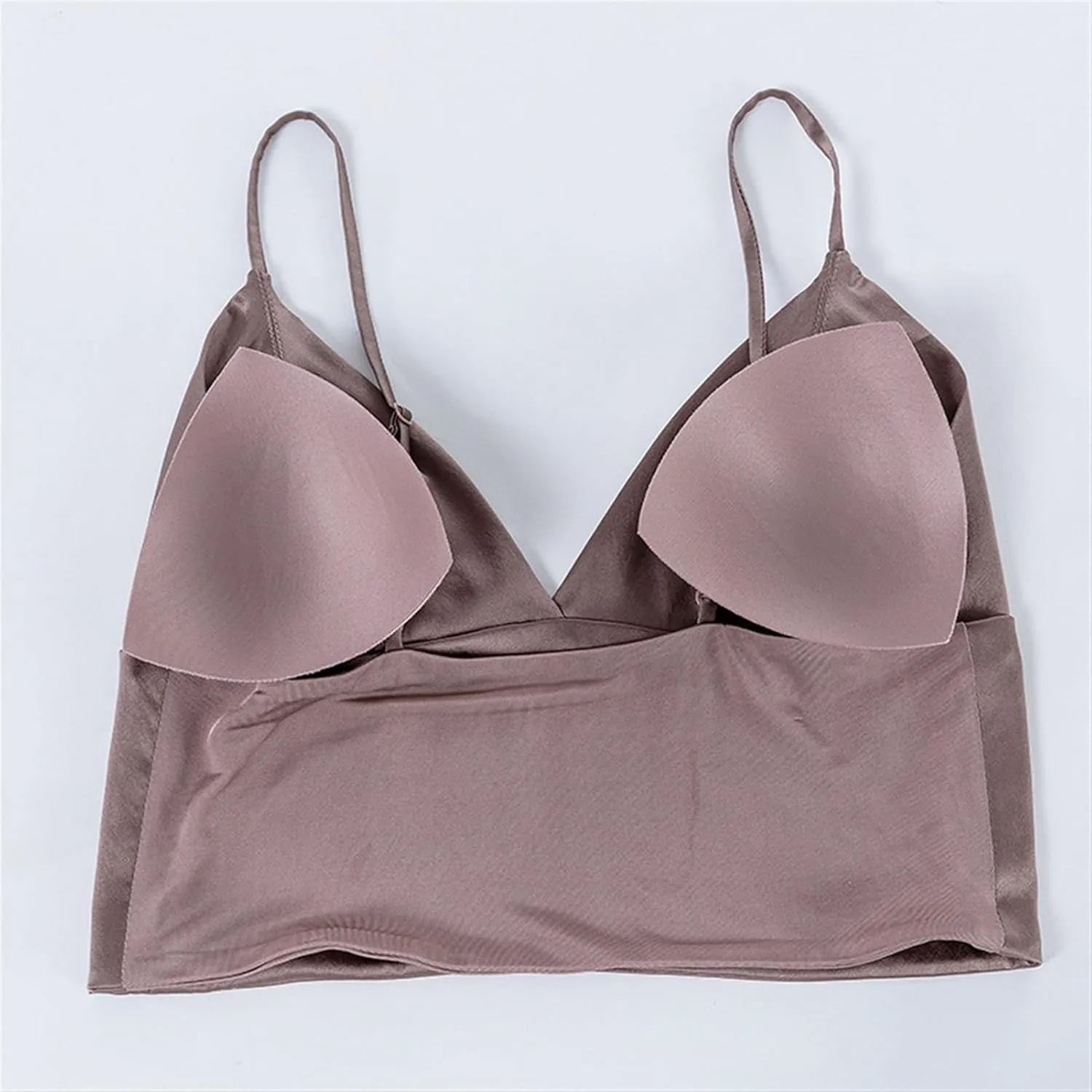 TOSOFT Womens Summer Soft Sling Tops Brassiere Silk Tank Top Mulberry Silk Bras Ultrathin Ladies Wireless Vest Camisole Bra (Color : Mocha, Size : M/Medium)