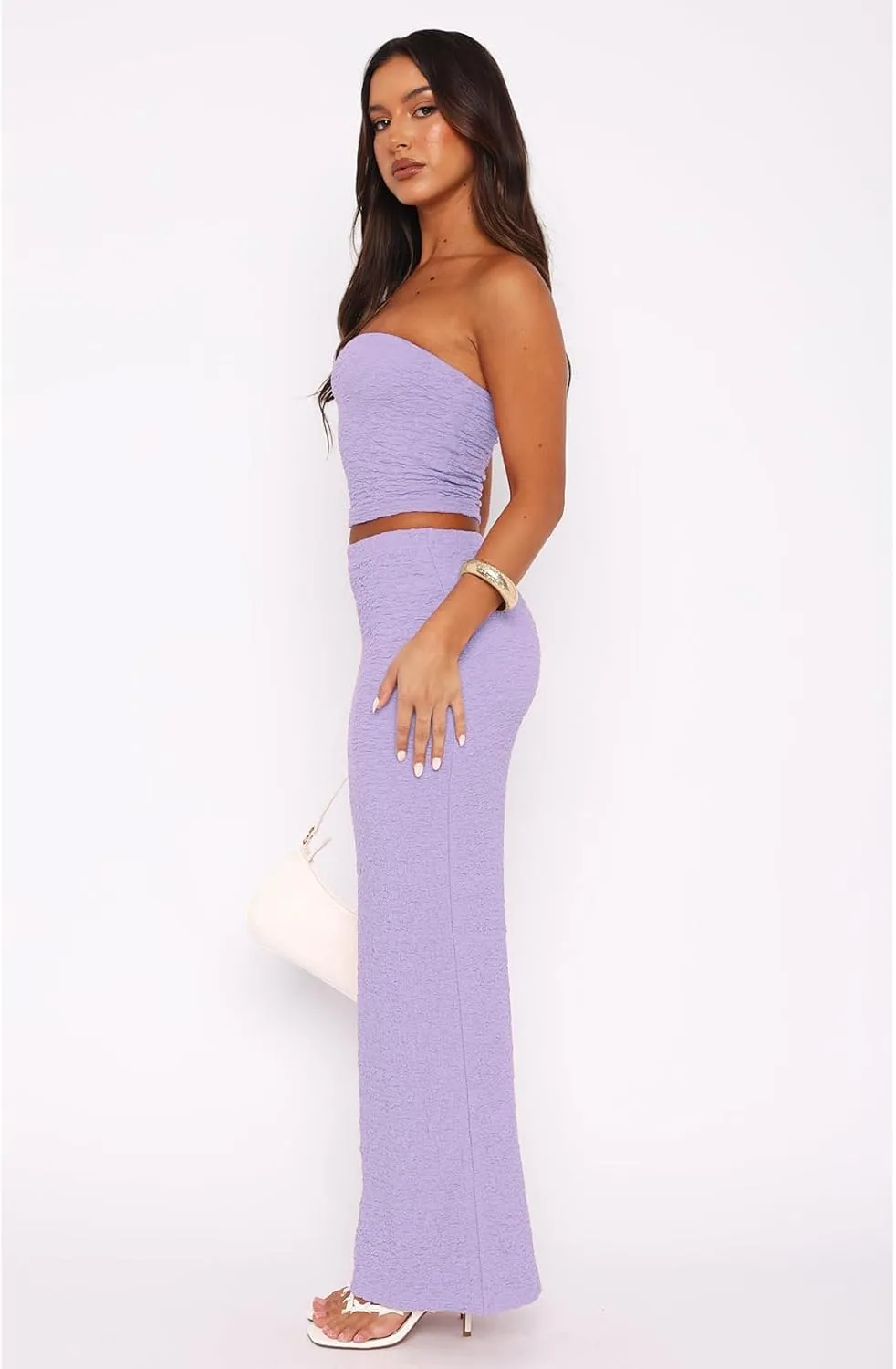 Two Piece Dress Outfits for Women Sleeveless Tube Tops Bodycon Maxi Dress Summer Strapless Crop Top Sexy Suits Set