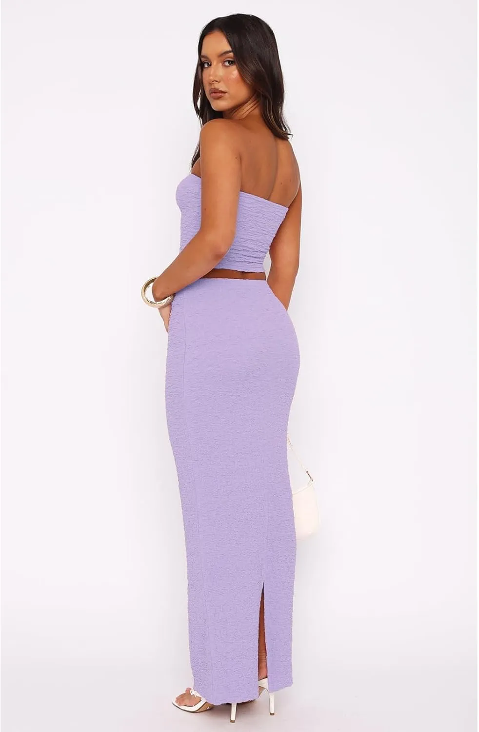 Two Piece Dress Outfits for Women Sleeveless Tube Tops Bodycon Maxi Dress Summer Strapless Crop Top Sexy Suits Set