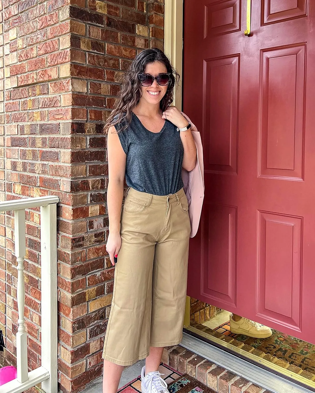 Vetinee Wide Leg Capri Jeans for Women High Waisted Stretch Cropped Baggy Denim Capris Dressy Pants