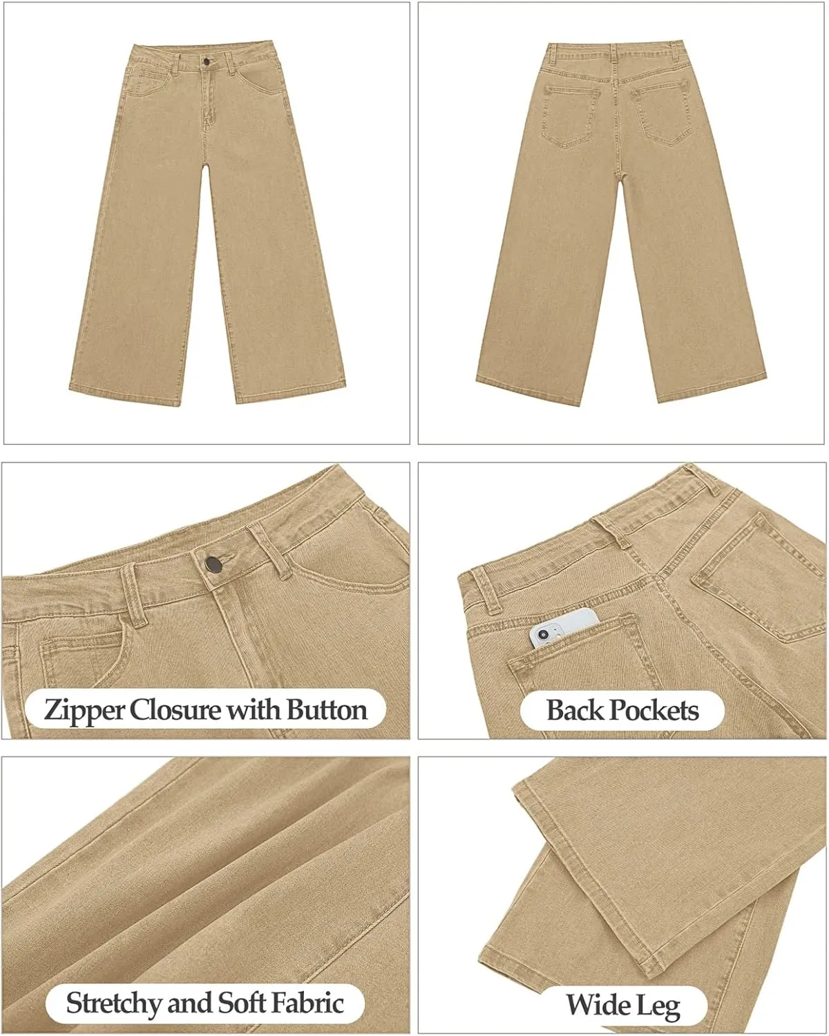 Vetinee Wide Leg Capri Jeans for Women High Waisted Stretch Cropped Baggy Denim Capris Dressy Pants