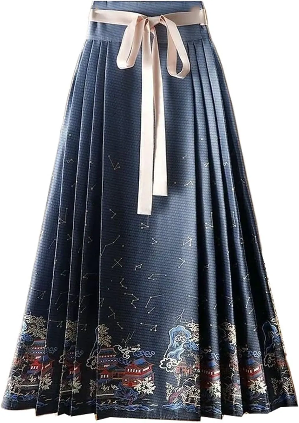 Vintage Chinese Style Horse Face Skirts for Women One-Piece Long Hanfu Pleated Skirt Woman