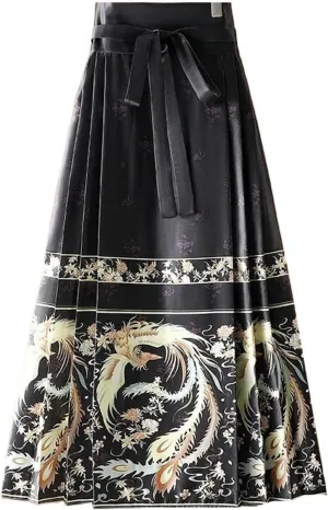 Vintage Chinese Style Horse Face Skirts for Women One-Piece Long Hanfu Pleated Skirt Woman
