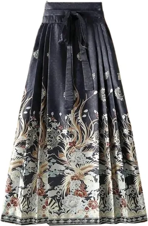 Vintage Chinese Style Horse Face Skirts for Women One-Piece Long Hanfu Pleated Skirt Woman
