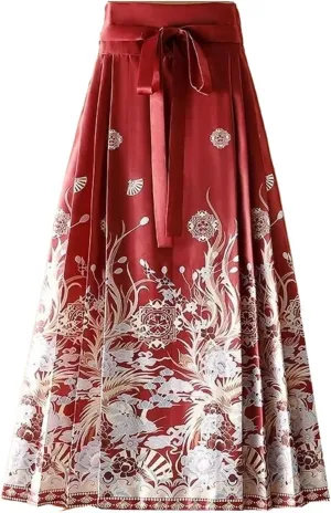Vintage Chinese Style Horse Face Skirts for Women One-Piece Long Hanfu Pleated Skirt Woman