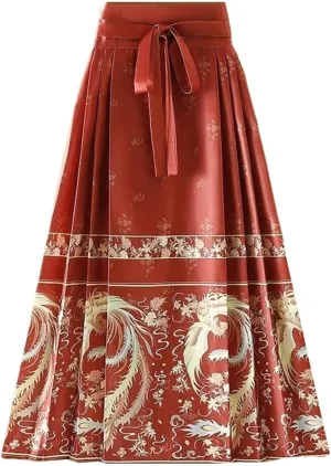 Vintage Chinese Style Horse Face Skirts for Women One-Piece Long Hanfu Pleated Skirt Woman