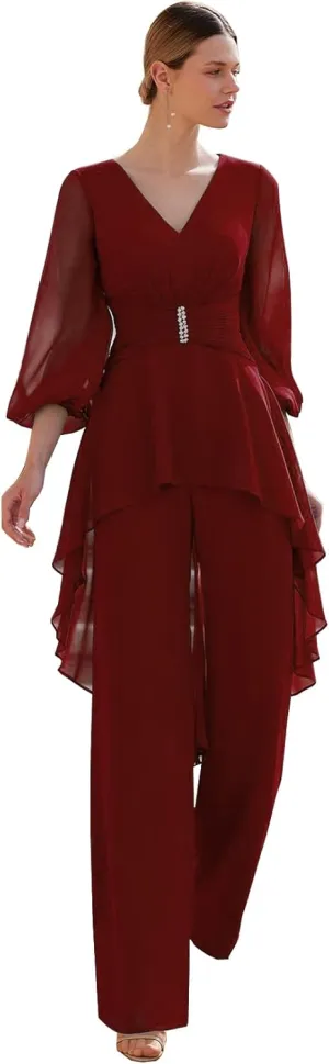 VK Selec Women's 3 Pieces Chiffon Mother of The Bride Dress with Jacket Chiffon Formal Evening Dresses MM1013