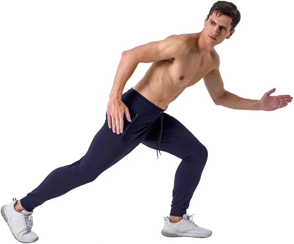Wangdo Men's Joggers Sweatpants Gym Training Workout Pants Slim Fit with Zipper Pockets