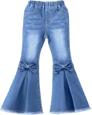 WDIRARA Toddler Girl's High Waisted Bow Front Bell Bottom Jeans Flare Leg Denim Pants