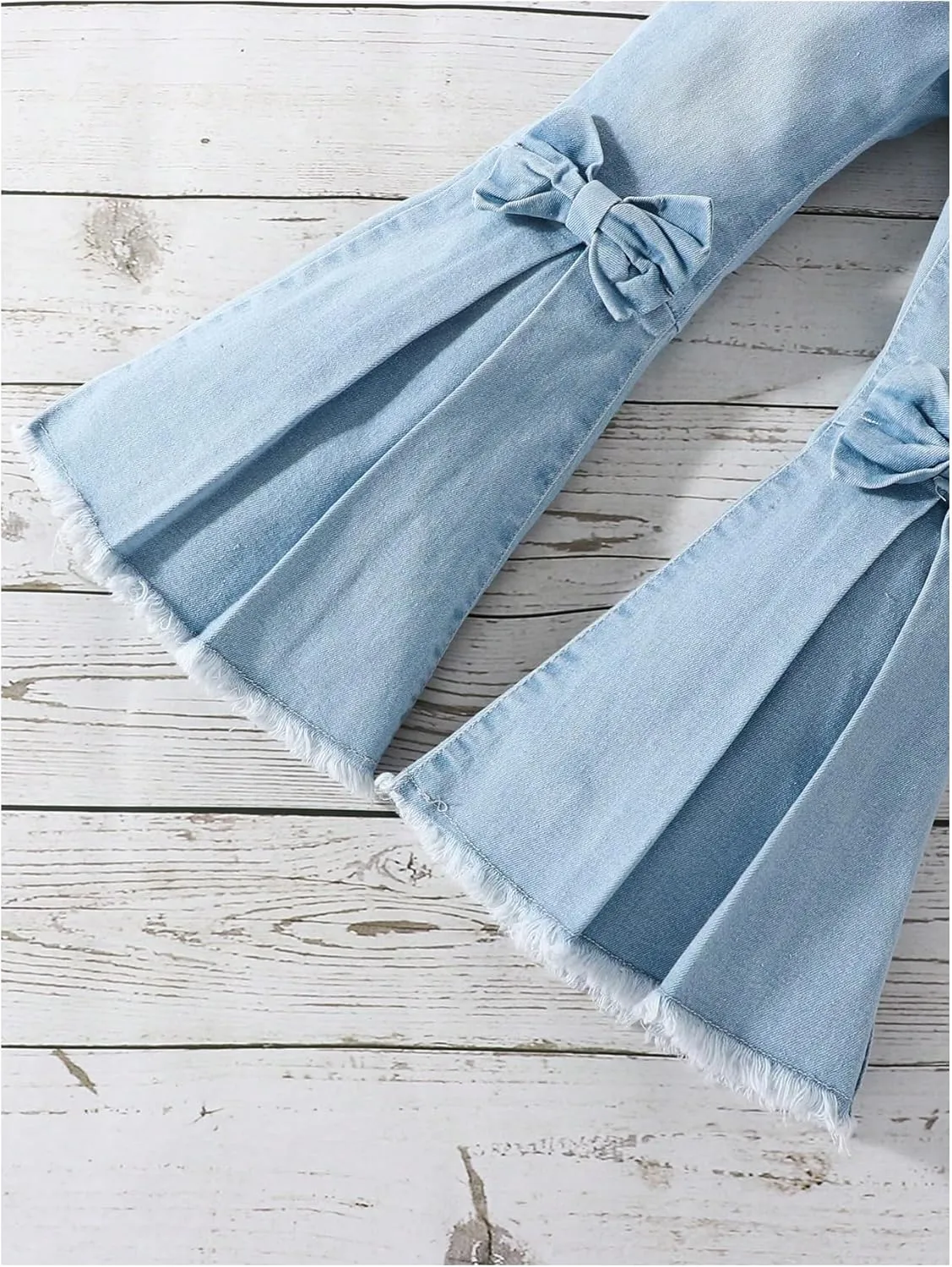 WDIRARA Toddler Girl's High Waisted Bow Front Bell Bottom Jeans Flare Leg Denim Pants