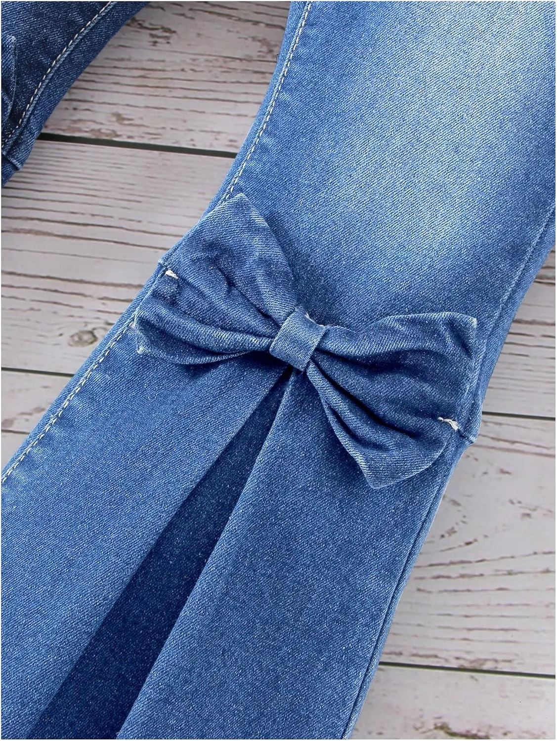 WDIRARA Toddler Girl's High Waisted Bow Front Bell Bottom Jeans Flare Leg Denim Pants