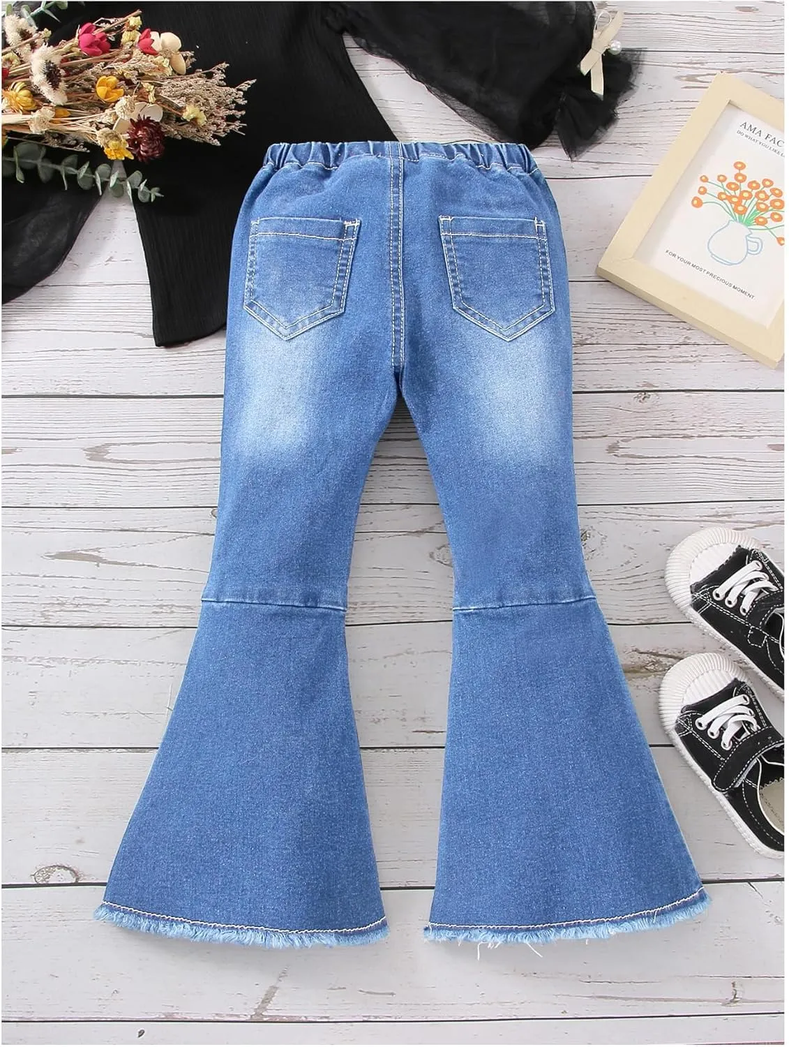 WDIRARA Toddler Girl's High Waisted Bow Front Bell Bottom Jeans Flare Leg Denim Pants