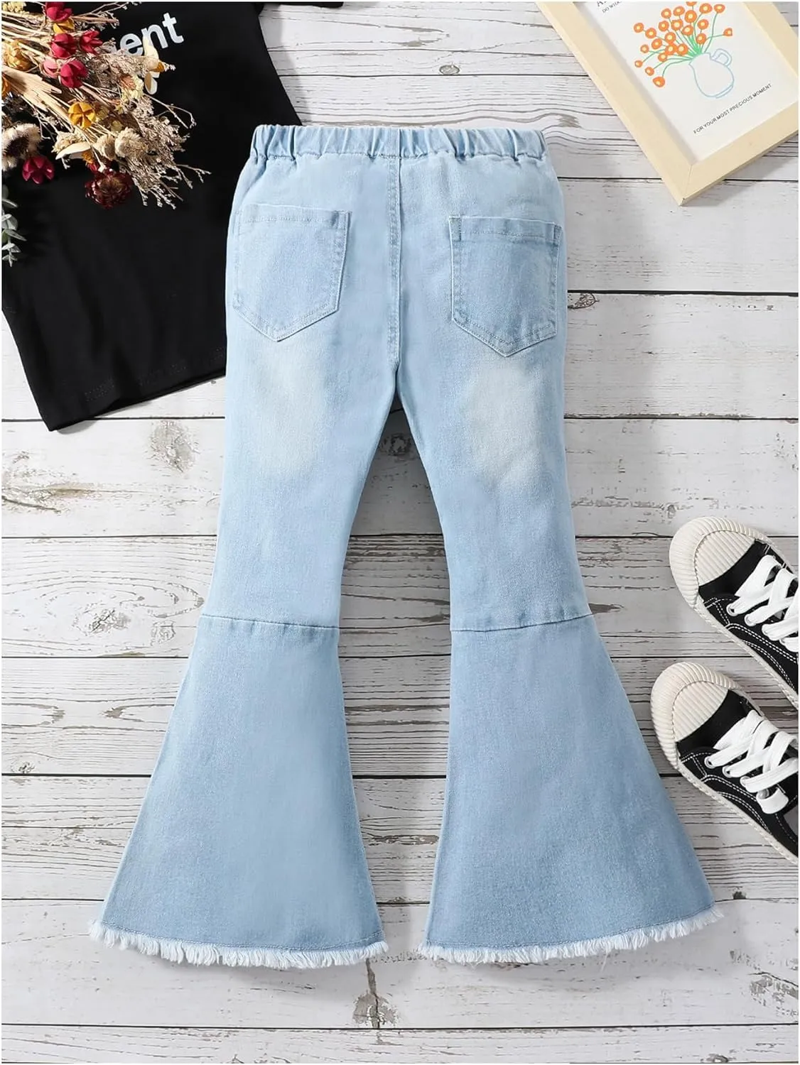 WDIRARA Toddler Girl's High Waisted Bow Front Bell Bottom Jeans Flare Leg Denim Pants
