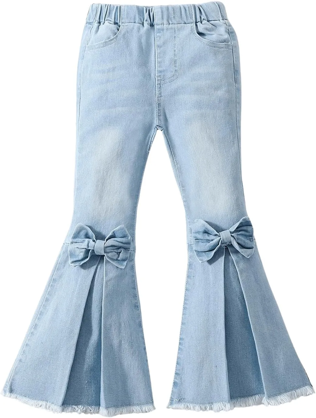 WDIRARA Toddler Girl's High Waisted Bow Front Bell Bottom Jeans Flare Leg Denim Pants