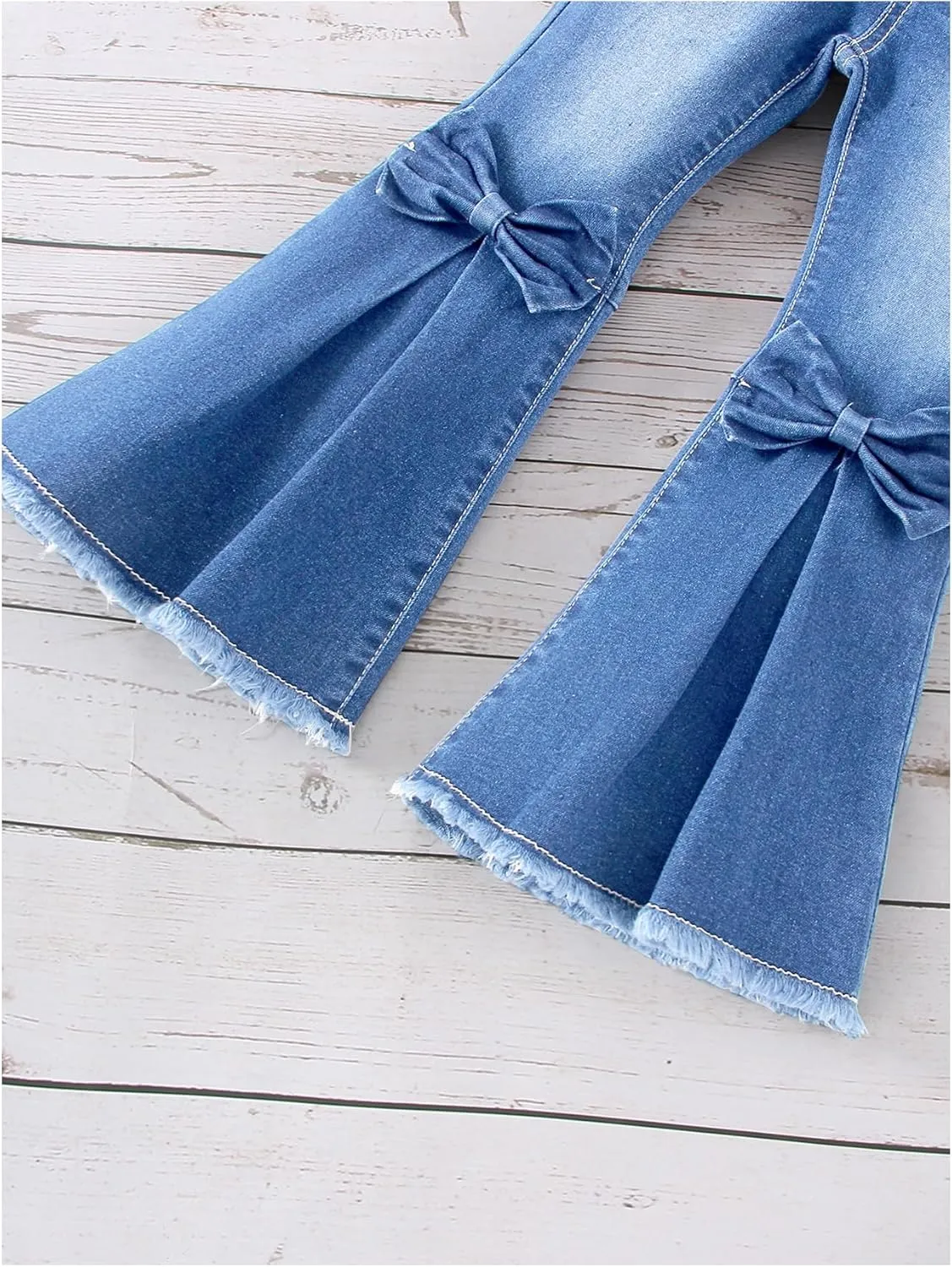 WDIRARA Toddler Girl's High Waisted Bow Front Bell Bottom Jeans Flare Leg Denim Pants