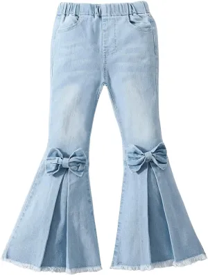 WDIRARA Toddler Girl's High Waisted Bow Front Bell Bottom Jeans Flare Leg Denim Pants