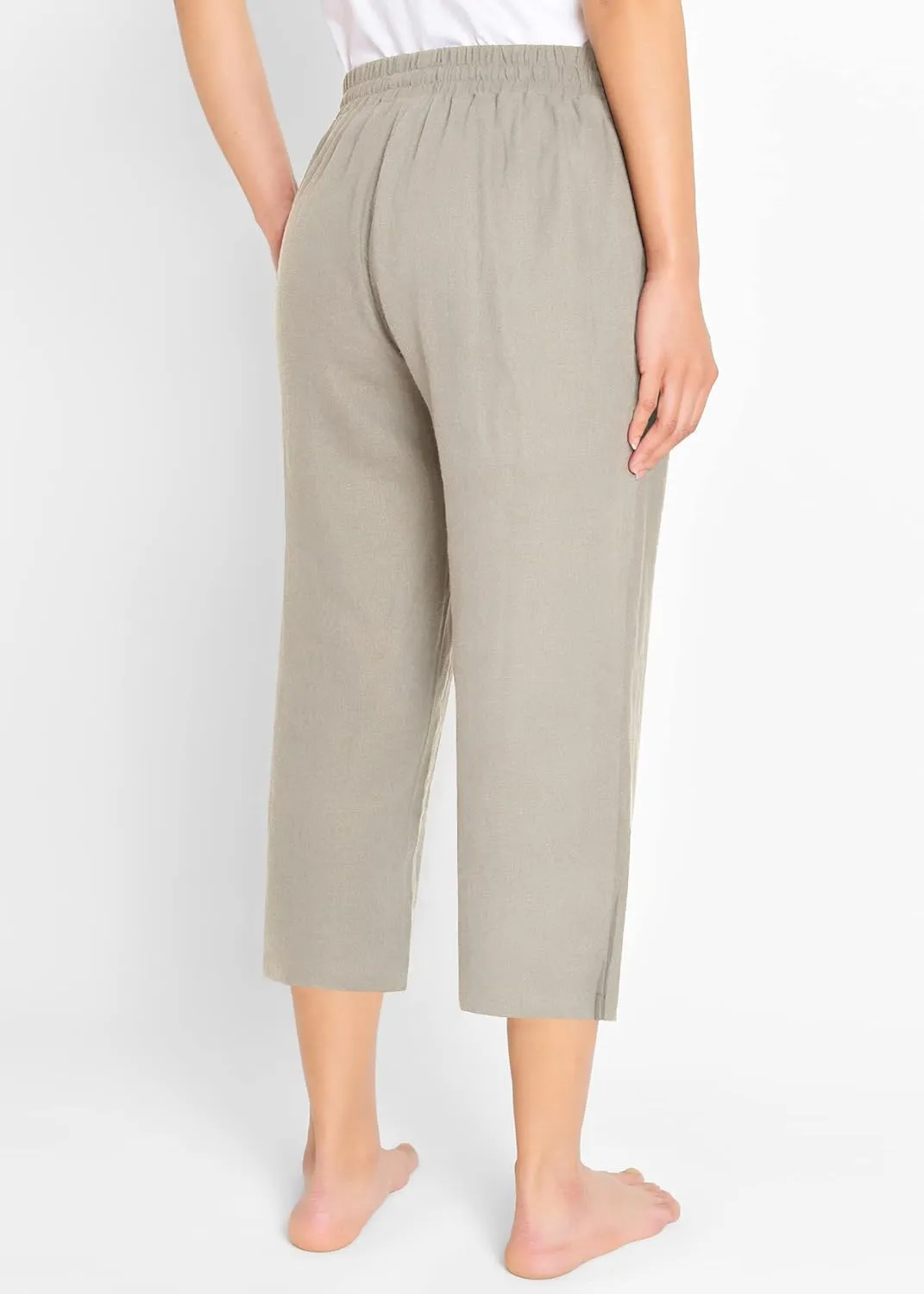 Weintee Women's Linen Crop Pants Capris with Pockets