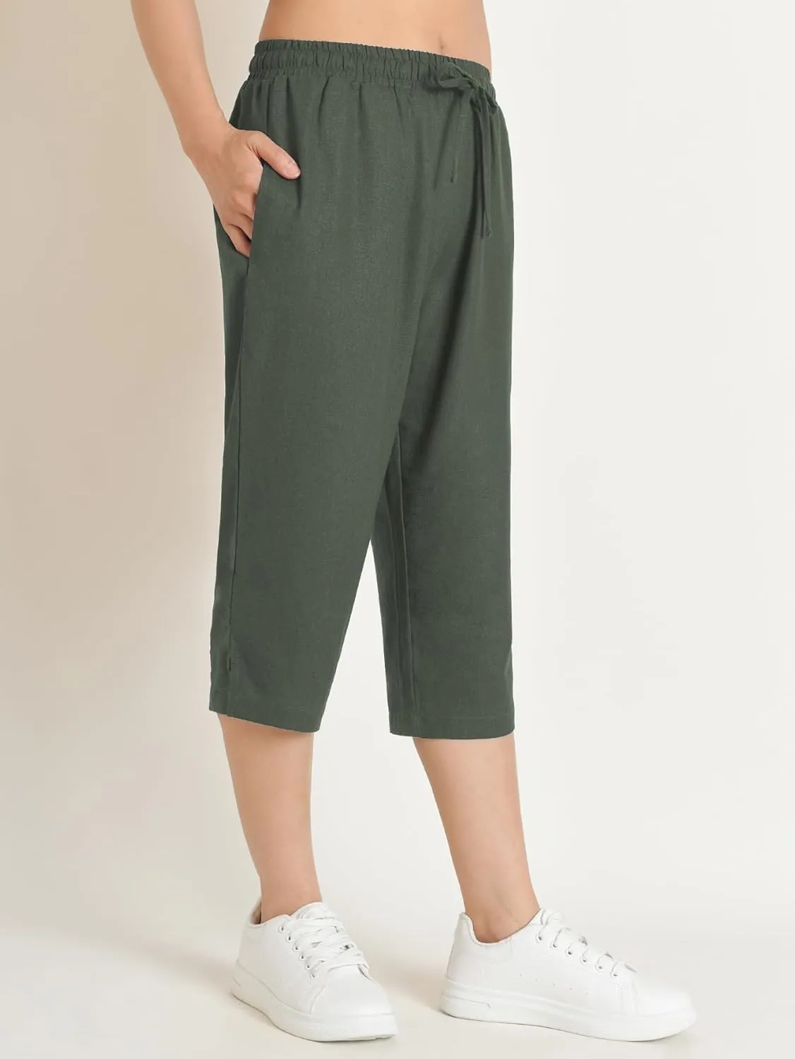 Weintee Women's Petite Linen Capris Capri Pants with Pockets