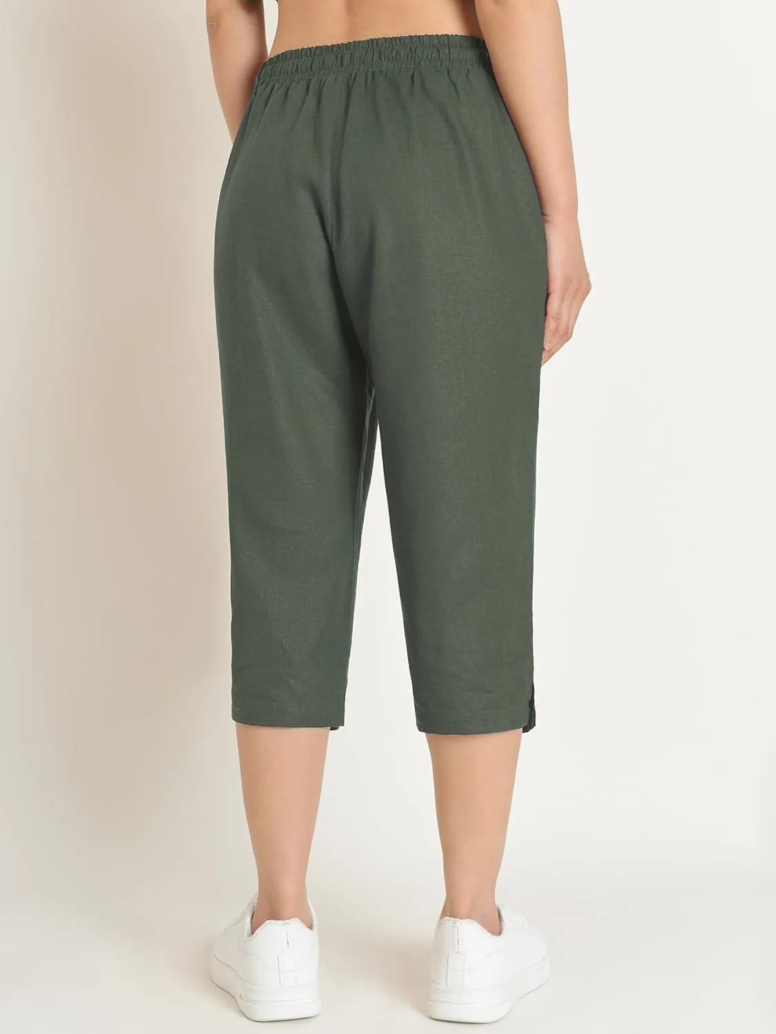 Weintee Women's Petite Linen Capris Capri Pants with Pockets