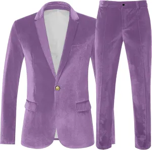 Wemaliyzd Mens 2 Piece Suit Notch Lapel 1 Button Velvet Blazer Jacket & Pants