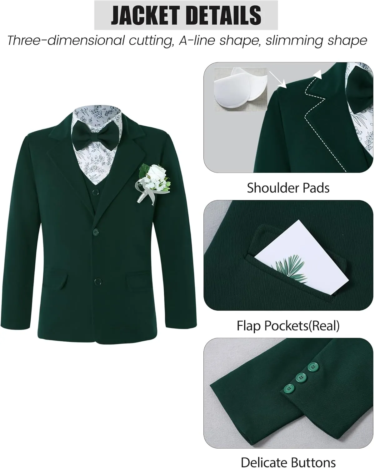 WESIDOM Boy's Formal Suits Set 7 Piece, Size 6-10 Kids Tuxedo Toddler Dress Clothes Blazer Vest Pants with Adjustable Waist