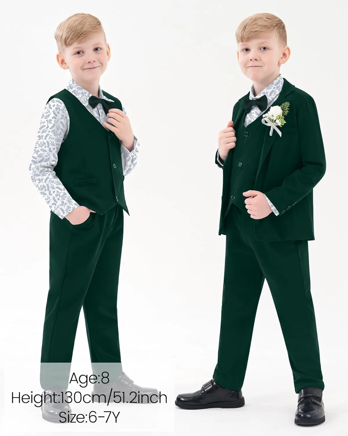 WESIDOM Boy's Formal Suits Set 7 Piece, Size 6-10 Kids Tuxedo Toddler Dress Clothes Blazer Vest Pants with Adjustable Waist