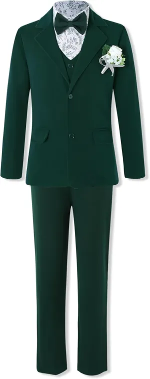 WESIDOM Boy's Formal Suits Set 7 Piece, Size 6-10 Kids Tuxedo Toddler Dress Clothes Blazer Vest Pants with Adjustable Waist