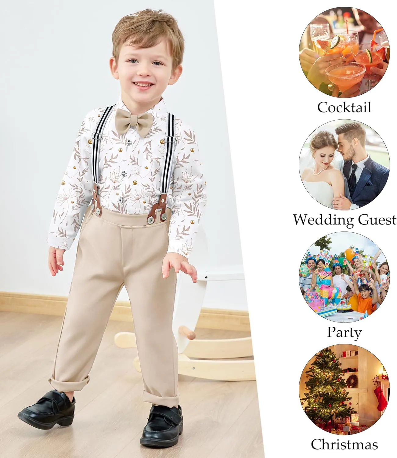 WESIDOM Toddler Boy Clothes Suit Formal Dress Shirt Bowtie Vest Boutonniere Suspender Pants Boys Gentleman Outfits Set