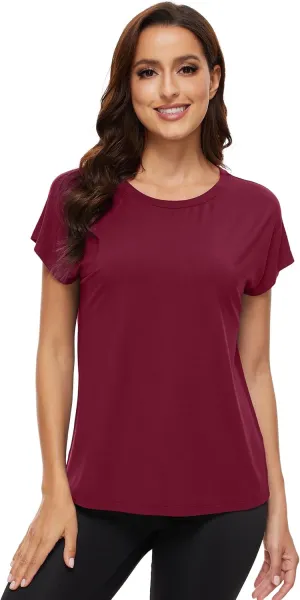 WiWi Women's Pajama Tops Soft Crew Neck Sleep Shirt Loose Short Sleeves T-Shirt Viscose from Bamboo S-XXL