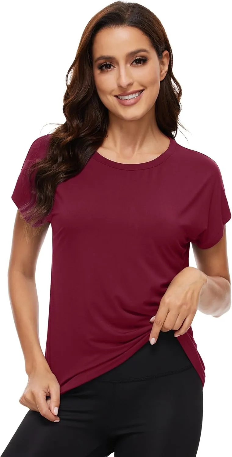WiWi Women's Pajama Tops Soft Crew Neck Sleep Shirt Loose Short Sleeves T-Shirt Viscose from Bamboo S-XXL